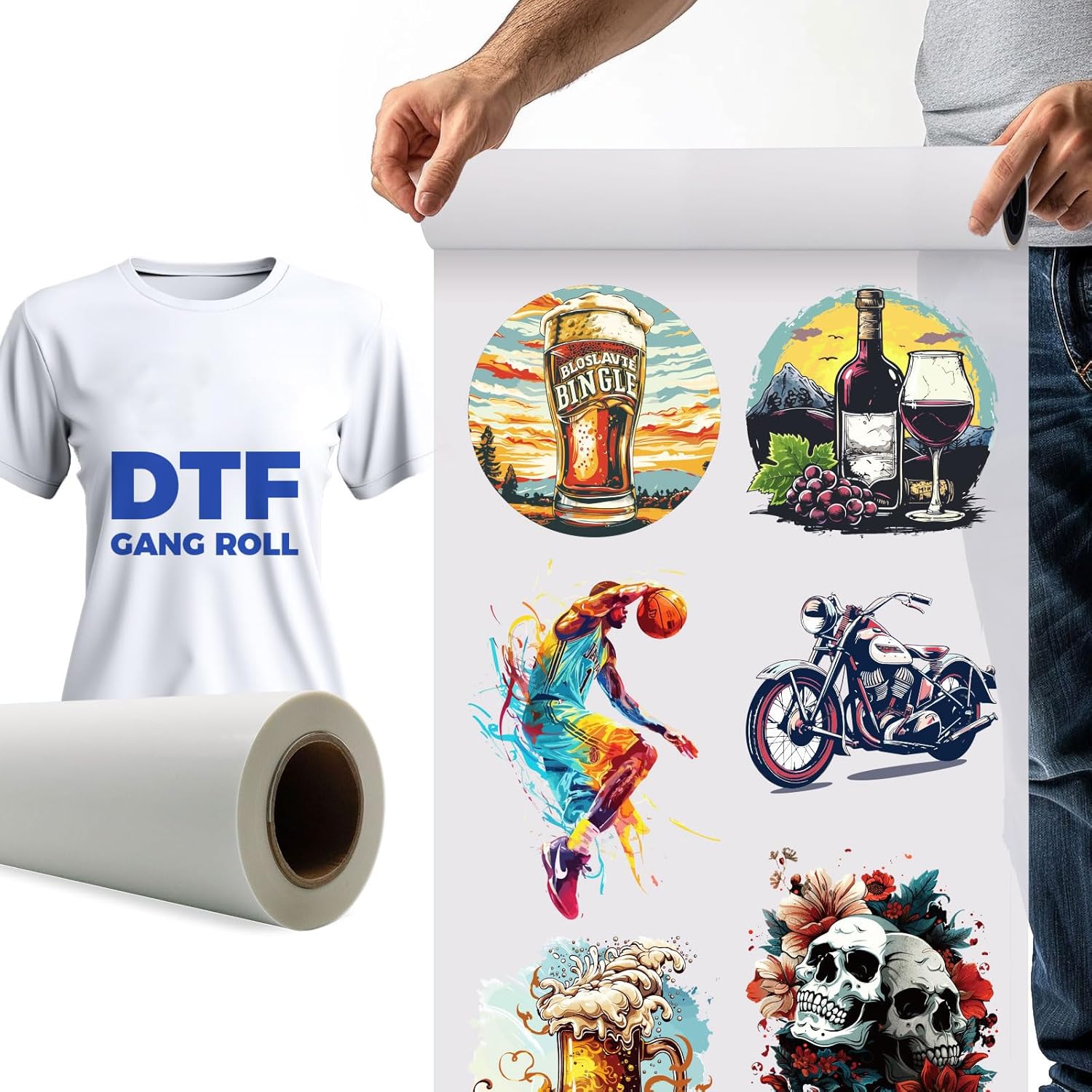Sample- DTF Gang Sheets Iron-On Transfer Designs DTF Transfer Film for Heat Press Transfer Iron on Logo for Buiness T-Shirt Flag Banner Hat Bag (Sample)