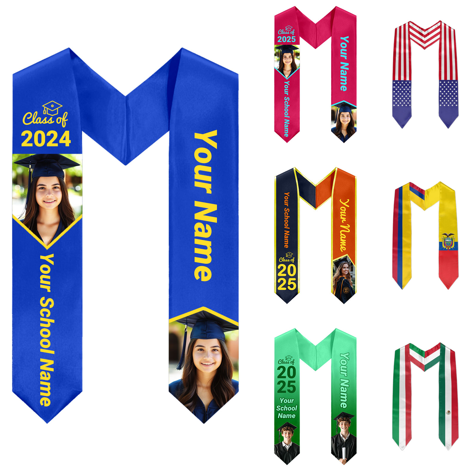 Personalized Graduation Stoles Personalized Sash with Name/Photo/Flag, Custom Your Graduated Gift